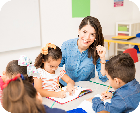 Teacher and children learning
